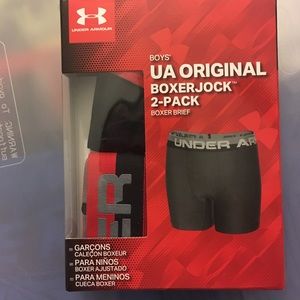 NEW! Under Armour ORIGINAL BOXERJOCK 2PK •BLACK/RED• Boys Youth SMALL